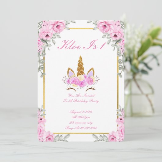 MAGICAL UNICORN BIRTHDAY PARTY INVITATION EINLADUNG (Stehend Vorderseite)