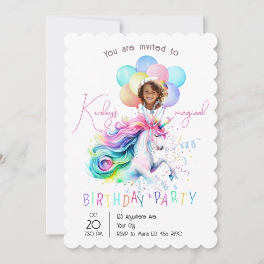 Magical Unicorn Birthday Party Invitation Einladung (Vorderseite)