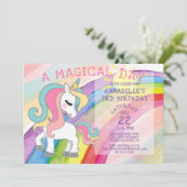 Magical Unicorn Birthday Rainbow Fairytale Einladung (Stehend Vorderseite)
