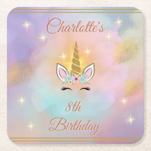 Magical Unicorn Birthday Rechteckiger Pappuntersetzer
