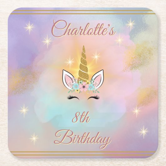 Magical Unicorn Birthday Rechteckiger Pappuntersetzer (Vorderseite)