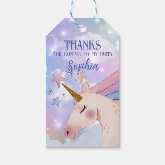 Magical Unicorn Birthday Rosa Blush Danke Geschenkanhänger (Vorderseite)