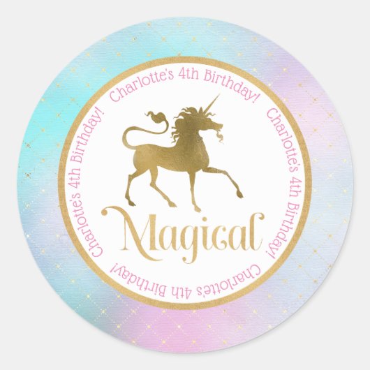 Magical Unicorn Birthday Runder Aufkleber (Vorderseite)