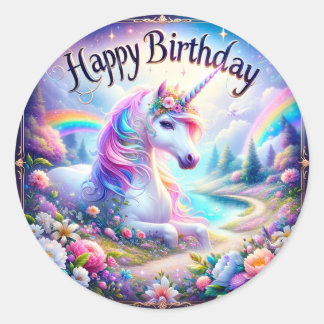 Magical Unicorn Birthday Stickers" Runder Aufkleber