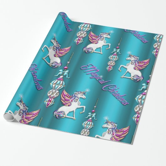 Magical Unicorn Blue Christmas Geschenkpapier (Ungerollt)