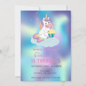 Magical Unicorn Blue Holographic Birthday Einladung (Vorderseite)