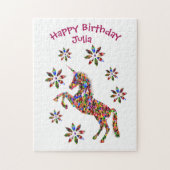 Magical Unicorn Blume Happy Birthday Personalize Puzzle (Vertikal)