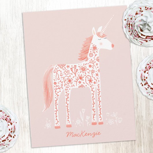 Magical Unicorn Blush Pink Personalized Name Mitteilungskarte