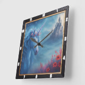 Magical Unicorn Burg Fantasy Quadratische Wanduhr (Winkel)