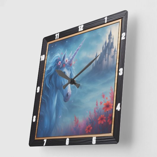 Magical Unicorn Burg Fantasy Quadratische Wanduhr (Winkel)