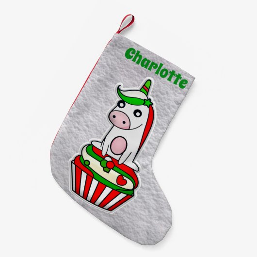 Magical Unicorn Cupcake Red Green Niedlich Kleiner Weihnachtsstrumpf (Vorderansicht (hängend))