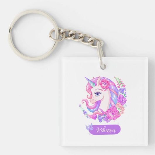 Magical Unicorn Custom Foto Blumenmädchen Schlüsselanhänger (Vorderseite)