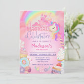 Magical Unicorn Donut Sweet Birthday Einladung (Stehend Vorderseite)