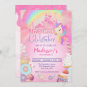 Magical Unicorn Donut Sweet Birthday Einladung (Vorne/Hinten)
