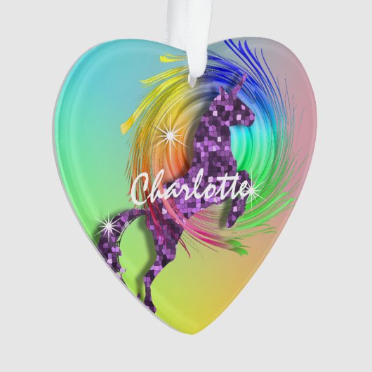 Magical Unicorn Editable Name Niedlich Girl Ornament (Vorderseite)