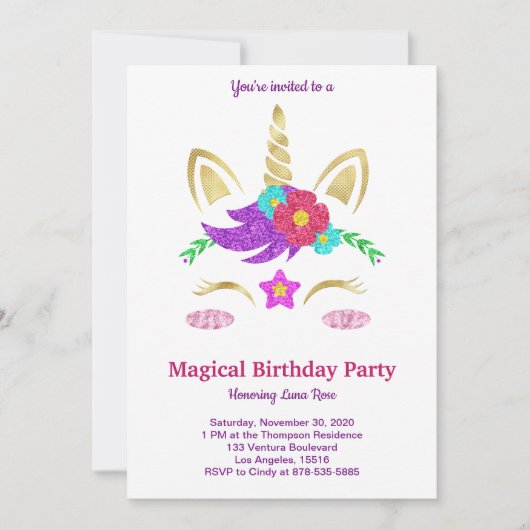 Magical Unicorn Einladung zum Geburtstag (Vorderseite)