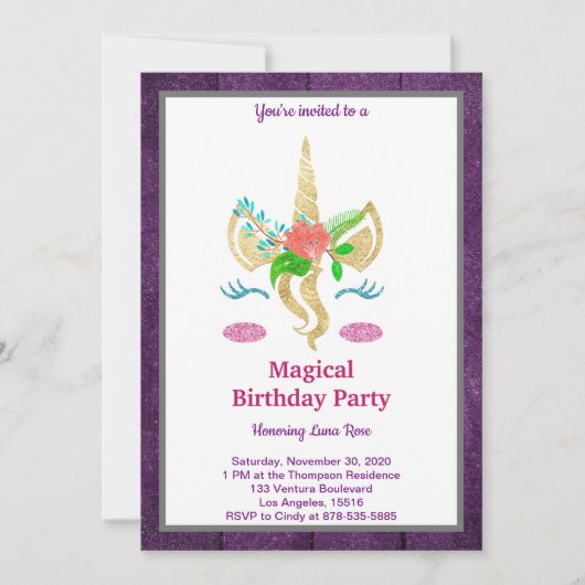Magical Unicorn Einladung zum Geburtstag (Vorderseite)