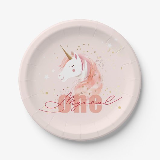 Magical Unicorn First Birthday Pappteller (Vorderseite)