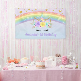Magical Unicorn Floral Rainbow Birthday Banner