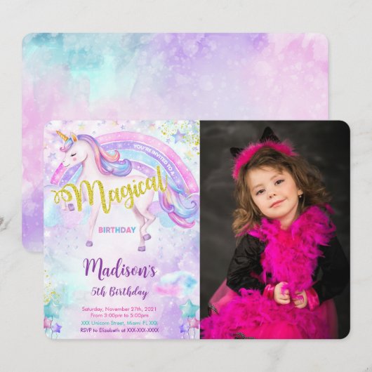 Magical Unicorn Foto Einladung (Vorne/Hinten)