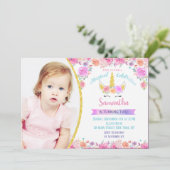 Magical Unicorn Foto Geburtstagseinladungen Einladung (Stehend Vorderseite)