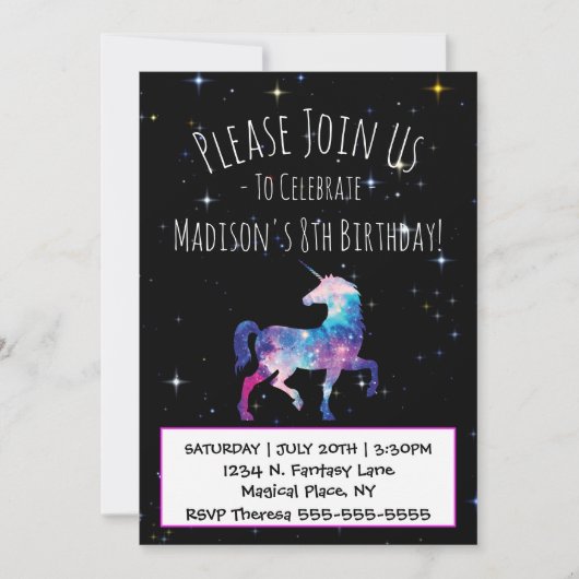 Magical Unicorn Galaxy Geburtstag Einladung (Vorderseite)
