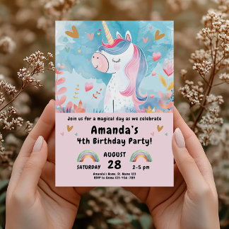 Magical Unicorn Geburtstagsparty für Mädchen Einladung