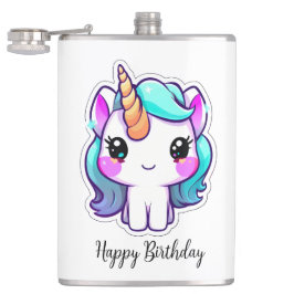 Magical Unicorn Geburtstagswünsche - Kawaii Style Flachmann