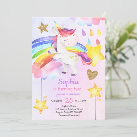 Magical Unicorn Girl Birthday Party Einladung (Stehend Vorderseite)