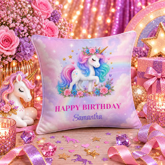 Magical Unicorn Girl Birthday Rainbow Pastel Pillo Kissen
