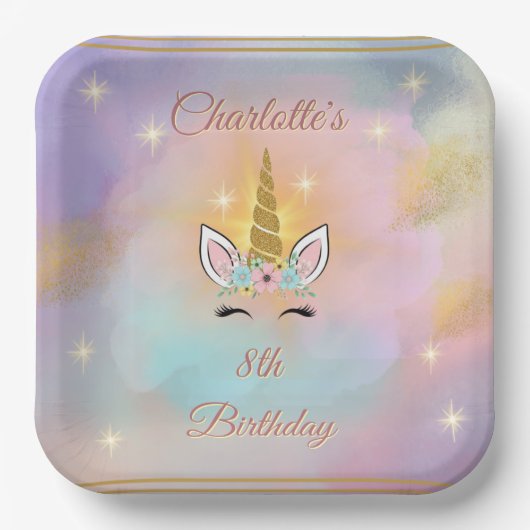 Magical Unicorn Girl's Birthday Pappteller (Vorderseite)