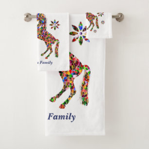 Magical Unicorn Glitzer Family personalisieren Badhandtuch Set