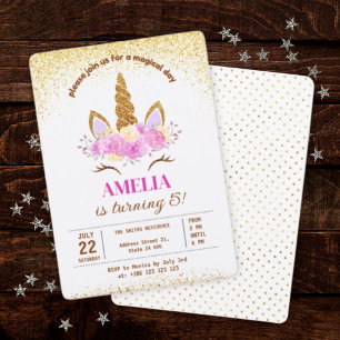 Magical Unicorn Gold Glitzer Geburtstagsfeier Einl Einladung