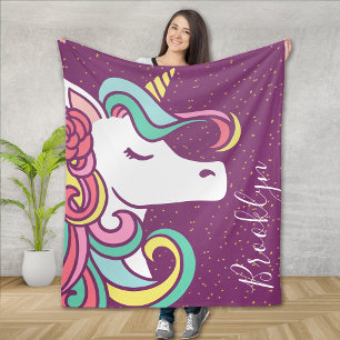 Magical Unicorn Gold Glitzer Girly Fleecedecke