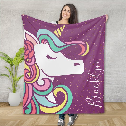 Magical Unicorn Gold Glitzer Girly Fleecedecke