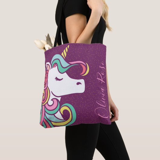 Magical Unicorn Gold Glitzer Personalisiert Girl's Tasche (Von Nahem)