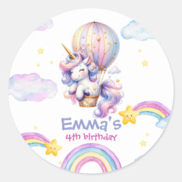 Magical Unicorn Heißluftballon Geburtstagskleber Runder Aufkleber