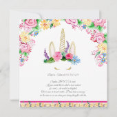 Magical Unicorn Horn Baby Girl Dusche Wasserfarbe Einladung (Rückseite)