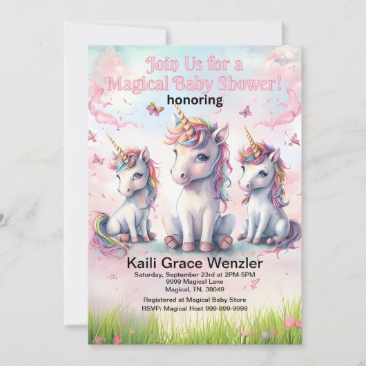 Magical Unicorn Kinderdusche Einladung (Vorderseite)