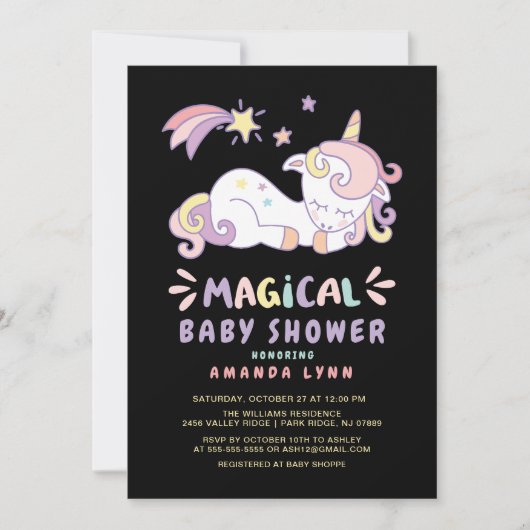 Magical Unicorn Kinderdusche Einladung (Vorderseite)