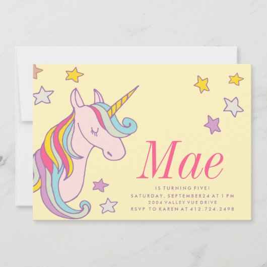 MAGICAL UNICORN KINDERGEBURTSTAG EINLADUNG (Vorderseite)