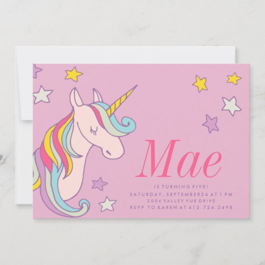 MAGICAL UNICORN KINDERGEBURTSTAG EINLADUNG (Vorderseite)