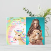 Magical Unicorn Kindergeburtstag Foto Einladung (Stehend Vorderseite)