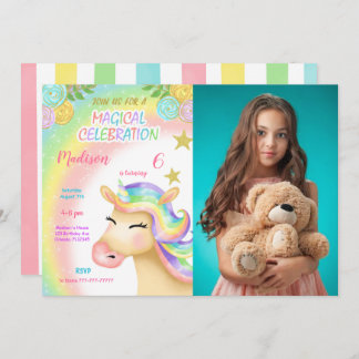 Magical Unicorn Kindergeburtstag Foto Einladung