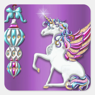 Magical Unicorn Lila Weihnachten Quadratischer Aufkleber