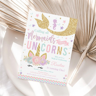 Magical Unicorn Mermaid Birthday Einladung