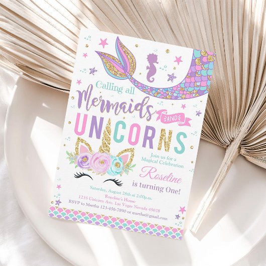 Magical Unicorn Mermaid Birthday Einladung