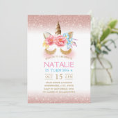 Magical Unicorn Moderne Rose Gold Glitzer Geburtst Einladung (Stehend Vorderseite)