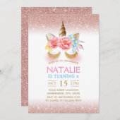 Magical Unicorn Moderne Rose Gold Glitzer Geburtst Einladung (Vorne/Hinten)