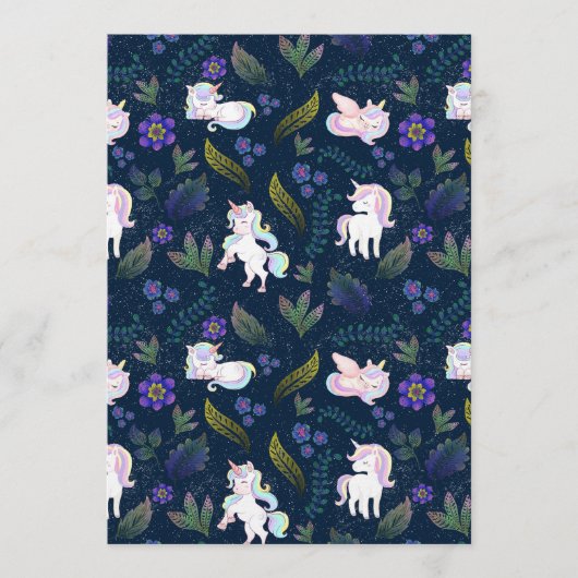 Magical Unicorn Night Forest Seamless Pattern Einladung (Vorderseite)